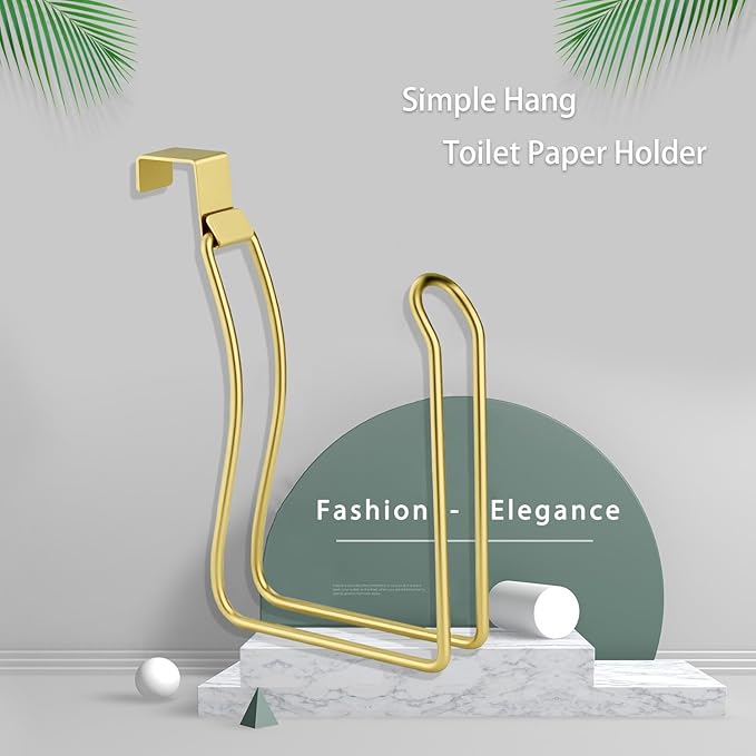 Toilet Paper Holder, Over the Tank Toilet Paper Holder, Toilet Paper Roll Holder, Bathroom Toilet Paper Storage (Gold)