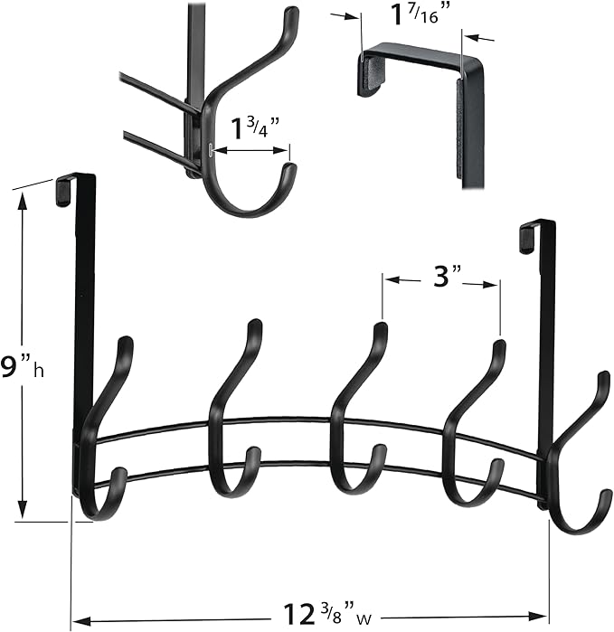 LYNK Professional® Home™ Over the Door Hooks - 10 Hook – Over the Door Coat Rack - Over the Door Hanger - Hanging Towels or Clothes - Bathroom, Bedroom, Laundry Room - Lifetime Ltd. Warranty, Black
