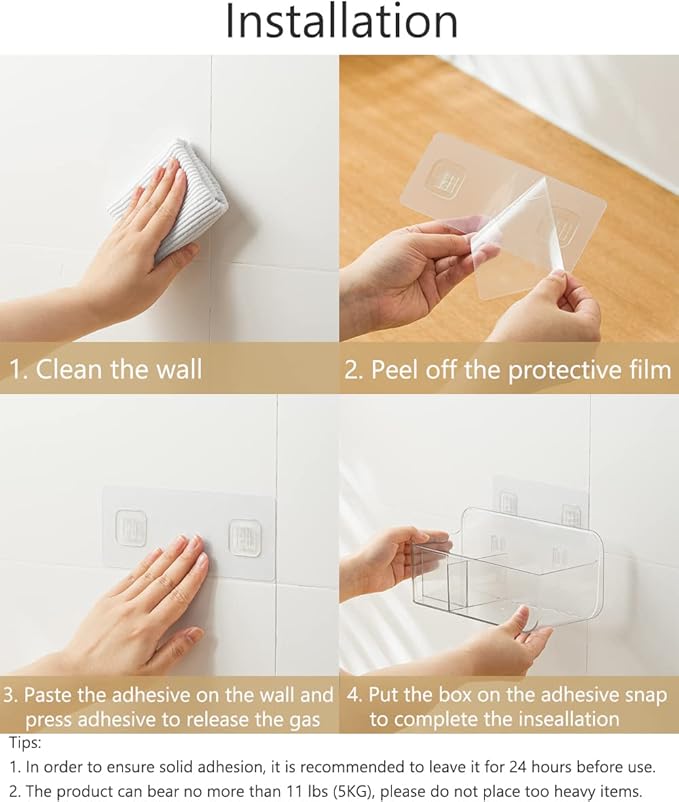 Poeland 2 Pack Wall Mount Storage Organizer, Clear Storage Box Holder Basket with 3 Compartments No Drilling Hang Walls/Doors for Kitchen, Cabinet, Bathroom, Bedroom, Office
