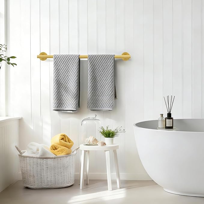 Brushed Gold Towel Bar, 24 Inch Towel Rack for Bathroom Wall-Mounted, SUS304 Stainless Steel, Total Length 26 Inch