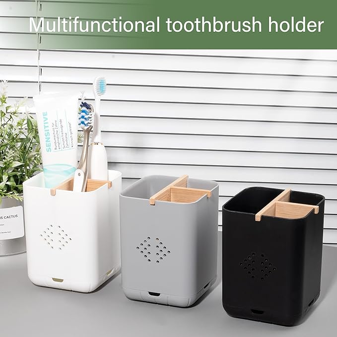 Toothbrush Holders for Bathrooms, Electric Toothbrush Holder Kids Toothbrush and Toothpaste Organizer for Countertop Vanity Accessories Storage (3 Slots Grey)