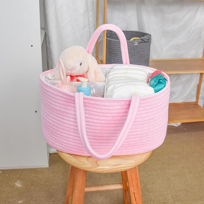 ABenkle Diaper Caddy Organizer, Boho Rustic Cotton Rope Nursery Baby Basket, Changing Table Organizer for Baby Diaper Storage and Baby Shower