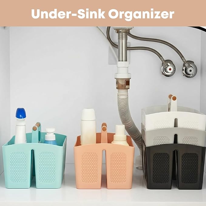 Haundry Portable Shower Caddy Basket with Handle, 3-Compartment Plastic Bathroom Organizer, Dorm Shower Basket for College Students, Quick Drain Storage Tote for Toiletries, Camping, Gym, RV