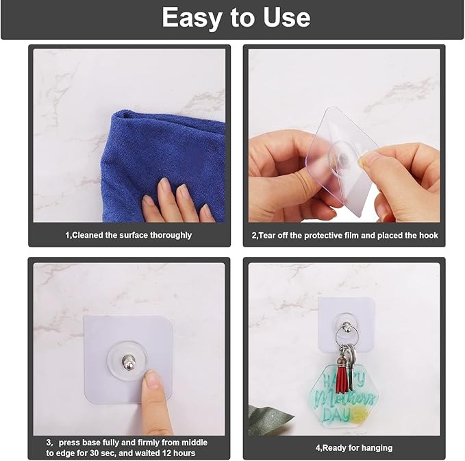 AIERSA Heavy Duty Adhesive Hooks, Wall Hooks for Hanging, Screw Free Sticker, Seamless Screws for Wall Mount, 2 in 1 Reusable, White, 20 Pcs, 16mm