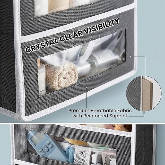SakerPlus Over The Door Organizer, 5-Tier Hanging Storage with 5 Front Pockets & 5 Side Mesh Pockets, Holds Up to 44 lb, No-Drill Door Shelf for Bathroom, Closet, Pantry, Bedroom (Grey)