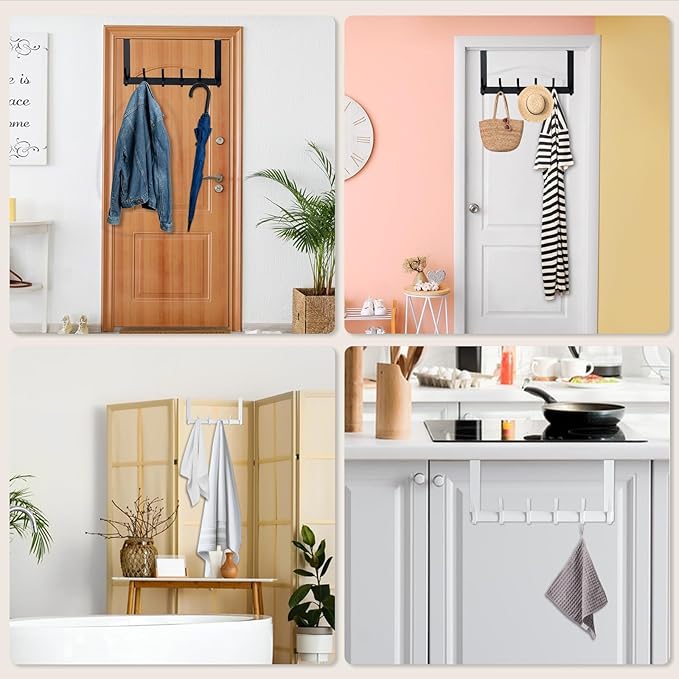 BOOMIBOO Over The Door Hooks, Sturdy Door Hanger, Towel Rack Towel Hooks for Bathroom 12 Hooks Large Over The Door for Bathroom, Bedroom,Kitchen