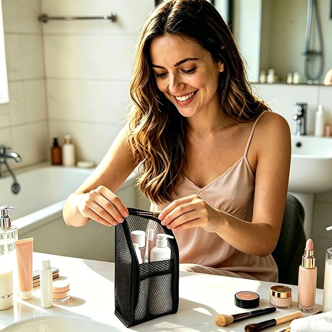 Standing Toiletry Bag, Lightweight Portable Travel Toiletry Bag, EVA Foldable Thickened Clear Hanging Makeup Bag, Breathable Cosmetic Organizer for Travel & Bathroom (black)