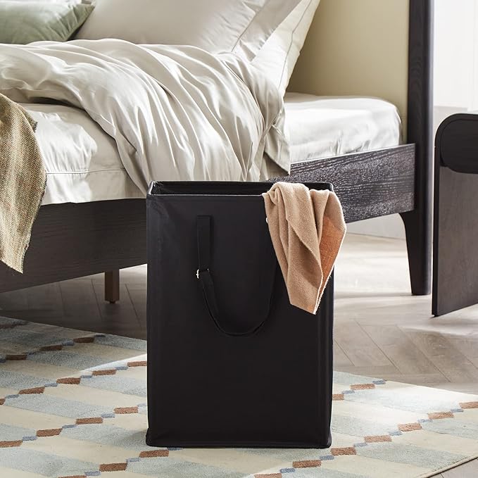 Slim Laundry Hamper with Adjustable Long Handles, 45L Small Laundry Baskets with Mesh Top, Narrow Dirty Clothes Hamper for Bedroom, Closet, and Bathroom - Black