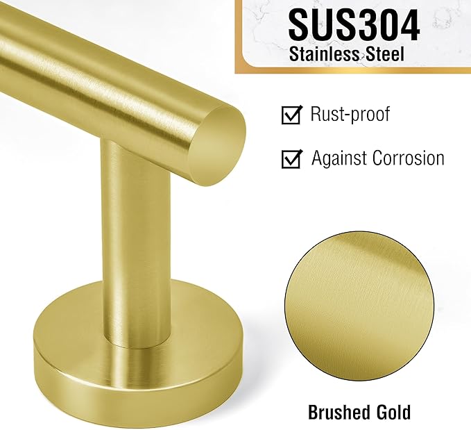 HITSLAM Gold 18 Inch Towel Bar for Bathroom, SUS304 Stainless Steel Bathroom Towel Rack Wall Mounted, Modern Home Decor Bath Towel Holder with Hardware Accessories (Total Length 19.8 Inch)