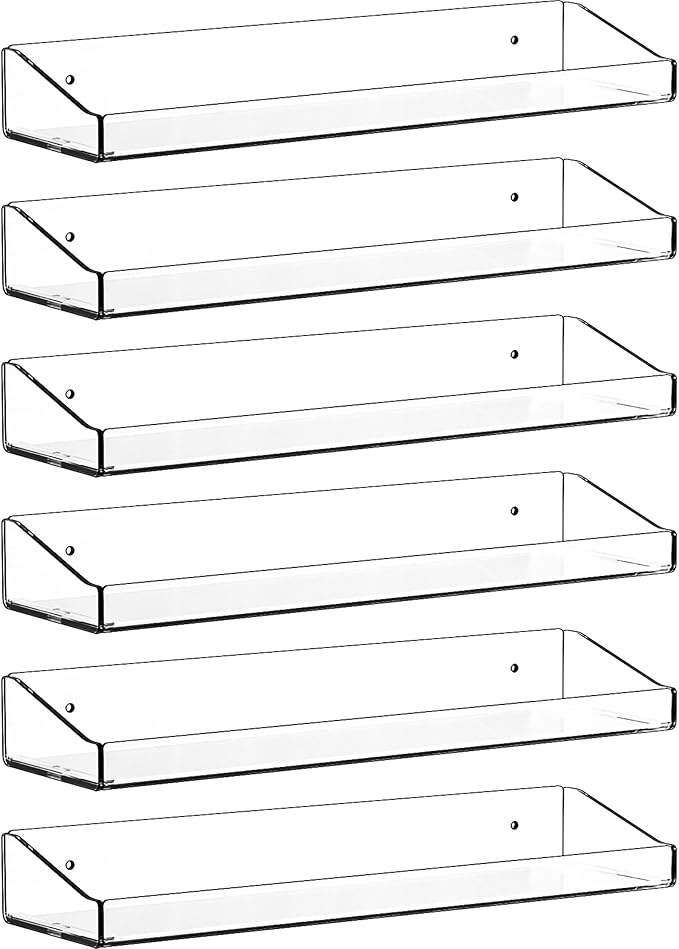 Yieach 6 Pack Shower Shelf for Inside Shower - No Drill Bathroom Adhesive Shower Shelves,Large 15" Clear Wall Mount Bath Organizer,Floating Clear Bathroom Shelves for Makeup,Perfume,Shampoo Holder