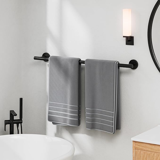 Luxbaro 2 Pack Matte Black Towel Bar 24 Inch, Thicken Towel Rack for Bathroom Wall, SUS304 Stainless Steel Towel Rod, Modern Home Decor (Total Length 26-Inch)