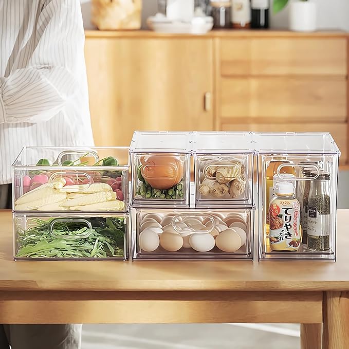 Taiuloo Clear Stackable Storage Drawers - 9.51 Quart Large Plastic Organizer Bins with Pull-Out Drawer, Kitchen Fridge, Bathroom Vanity & Pantry Cabinet Organization