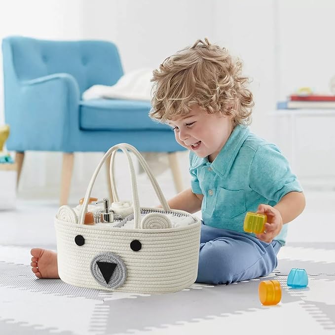 DECOMOMO Teddy Bear Basket, Mother's Day Diaper Caddy Basket, Baby Baskets for Baby Shower (Animal, Large)