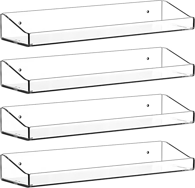 Yieach 4 Pack Adhesive Clear Bathroom Shower Shelves,No Drill Acrylic Shower Wall Caddy,Bathroom Shelf,Floating Shelves for Inside Shower Wall Organizer and Storage for Makeup,Perfume,Shampoo Holder