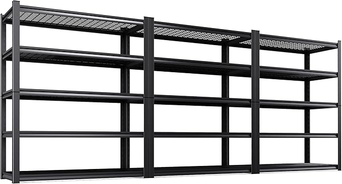 3-Pack 46''W Storage Shelves,3000LBS Garage Shelving ,Adjustable Garage Shelves ,Heavy Duty Metal Shelving, 5 Tier Utility Steel Shelf, Easy-to-install Shelving Units and Storage 78''x45.6''x19.7"