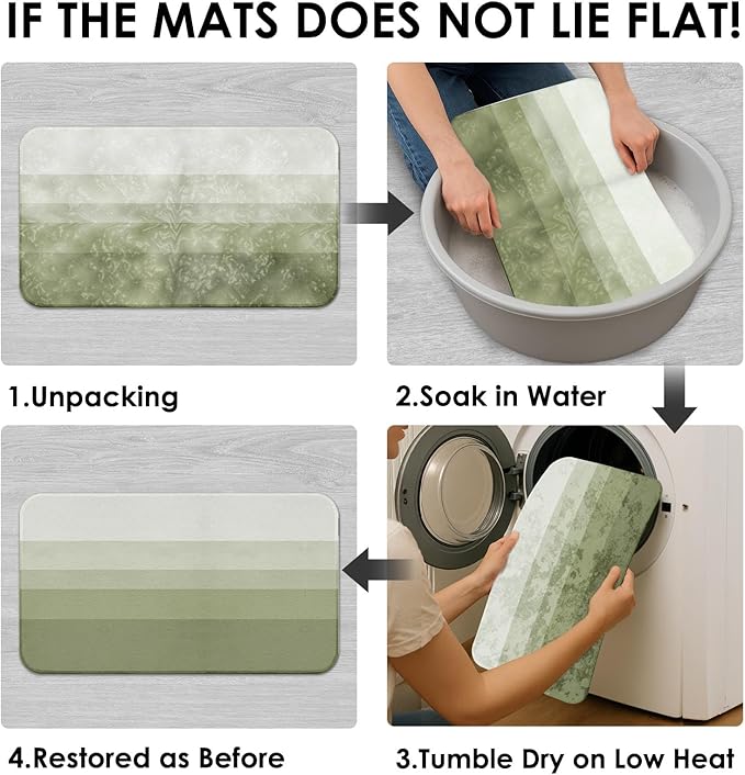 Striped Green Shower Curtain Set with Toilet Lid Cover and Non-Slip Rugs for Bathroom, Minimalist Neutral Ombre 4 Pcs Shower Curtain, Modern Bathroom Set with 12 Hooks