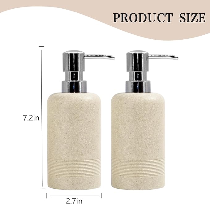 YMXYJM Resin Soap Dispenser Sets, 2 Pcs Heavy Lotion Dispensers,10.8oz Refillable Liquid Soap Dispensers with Rust-Proof Pump for Bathroom Countertop or Kitchen, Stone Beige