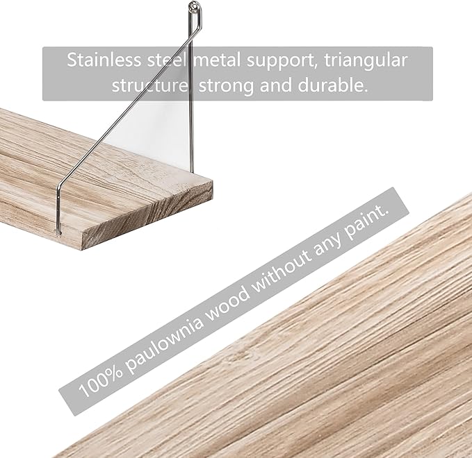 Floating Shelves Set of 3 Rustic Solid Wood Floating Shelf Wall Storage Shelves for Living Room, Bedroom, Bathroom, Kitchen Laundry, Office,no Drill Shelf (Light Color L+M+S)
