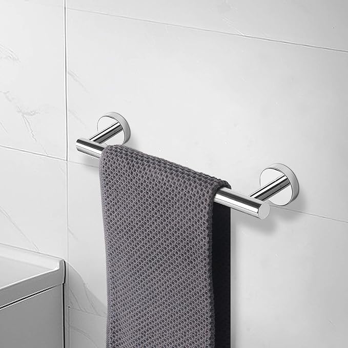 NearMoon Bath Towel Bar, Thicken Stainless Steel Shower Towel Rack Holder Wall Mounted for Bathroom, 9-lnch Overall Length-7-lnch Usable Hanging Space (1 Pack, Chrome Finish)