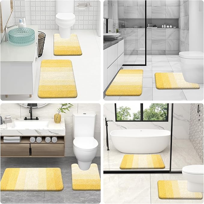 OLANLY Bathroom Rug Set 2 Piece, Soft Absorbent Microfiber Bath Rug Set, Non-Slip, Machine Wash Dry, Plush Shaggy Bath Mats for Bathroom (30"x20"+24"x16", Yellow)