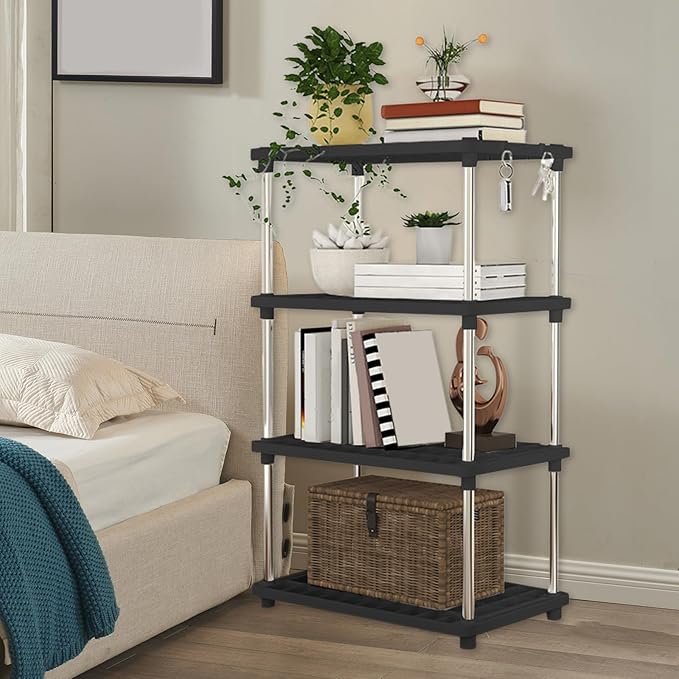 4-Tier Storage Shelf – Standalone or Connectable Heavy-Duty Metal Rack for Instant Kitchen, Pantry & Closet Organization, Easy Assembly