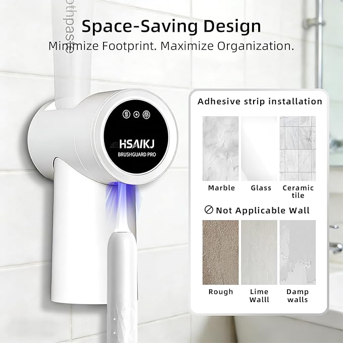 Wall Mounted Toothbrush Holder, 3-in-1 Electric Toothbrush Organizer for Personal Use, Smart Sensor Lid, Fast Air Drying, Compact with Magnetic Cup (White)