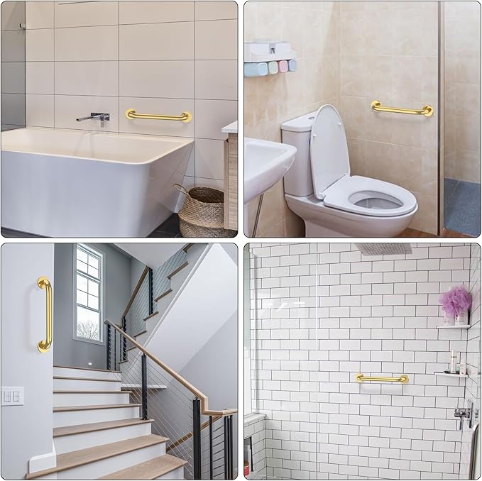 12 Inch Stainless Steel Shower Grab Bar, ZUEXT Gold Shower Handle, Bathroom Balance Bar, Safety Hand Rail Support Bar for Handicap Elderly Injury, Senior Assist Bath Tub Wall Concealed Mount Handle