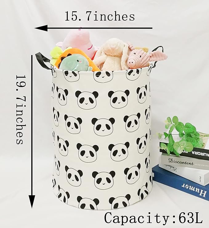 Kids Laundry Hamper Storage Basket Laundry Organizer Hamper Storage Bins Clothes Box Nursery Hamper Gift Basket with Handles (Panda)