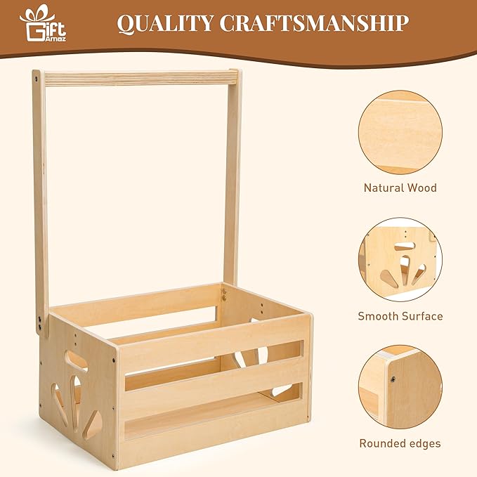 GiftAmaz Wooden Baby Shower Crate Closet, Baby Storage Crate Hamper with Handle, Basket for Baby Shower Gifts, Welcome Gift Basket for Newborn Boys Girls, Pregnancy Gifts for New Parents