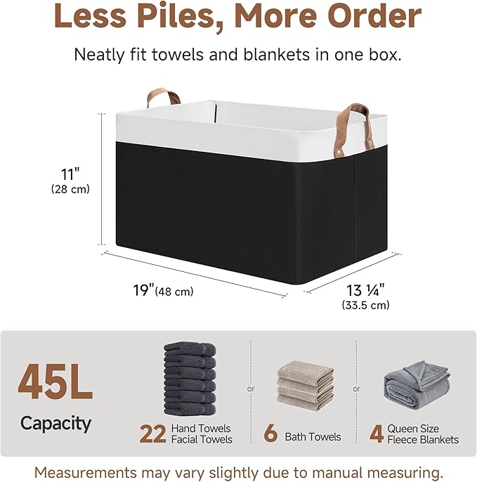 StorageWorks Storage Bins, Fabric Storage Bins for Shelves, Extra Large Storage Baskets with Metal Frame, Closet Baskets and Bins with Handles, Jumbo, Black and White, 2-Pack