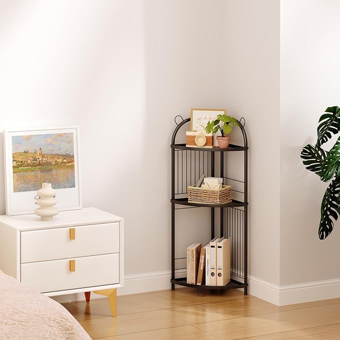Corner Bathroom Shelf Metal Short Corner Stand Shelf Black Small Bathroom Storage Corner Shelf Unit for Toilet Shower Room 3 Tier