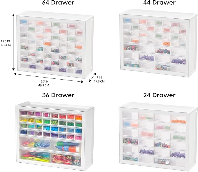 IRIS USA 64-Drawer Screw Organizer, Made in USA, Storage Chest for Charms, Beads, Craft, Scrapbook & Hobby Supplies, Hardware, Screws, Nuts & Bolts, Garage Tools, Teacher Toolbox, White