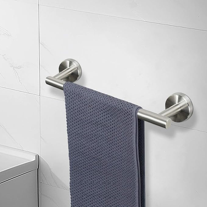 NearMoon Bath Towel Bar, Thicken Stainless Steel Shower Towel Rack Holder Wall Mounted for Bathroom,12-lnch Overall Length-10-lnch Usable Hanging Space (1 Pack, Brushed Nickel)