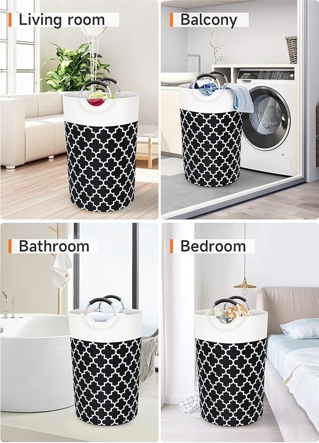 Fabspace Large Laundry Basket Laundry Hamper Bag Washing Bin Clothes Bag Collapsible Tall with Handles Waterproof Travel Bathroom College Essentials Storage for College Dorm, Family (Black) 115L