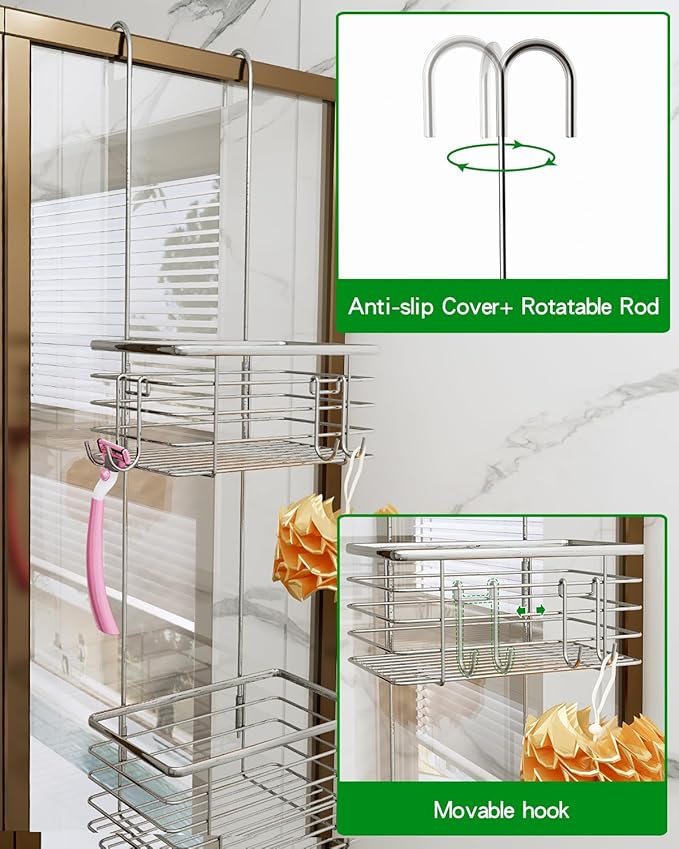 3-Tier Small Hanging Bathroom Organizer,caddy hanging,Shampoo Holder Stainless Steel,over the door shower caddy,shower storage