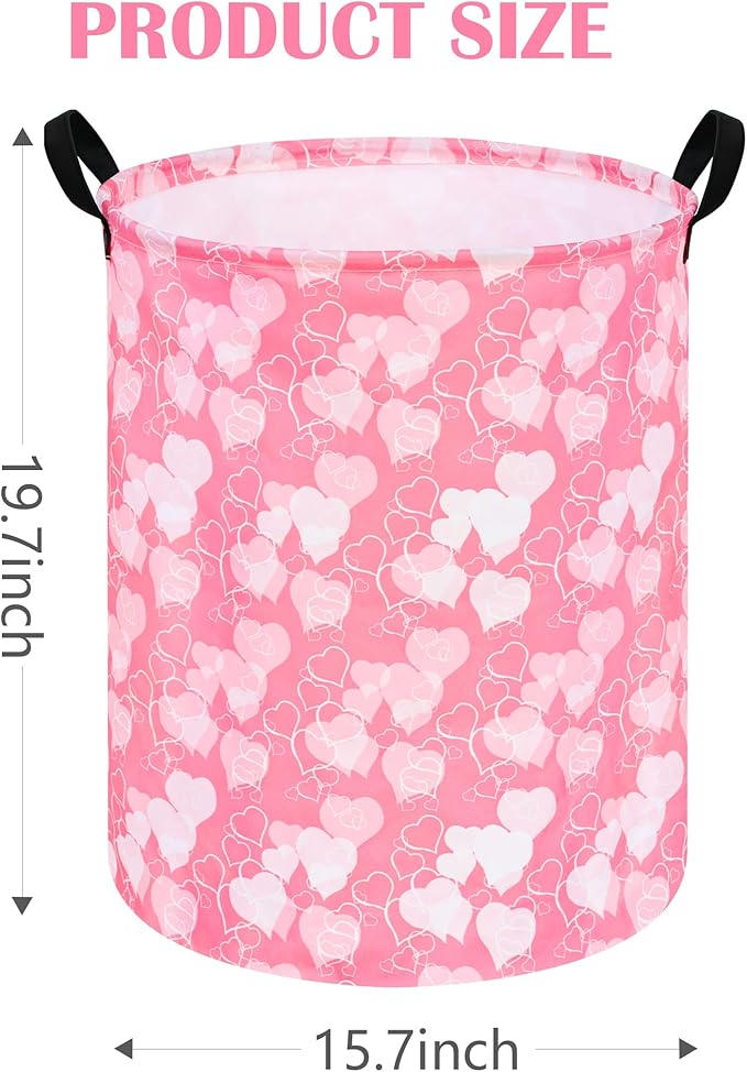 Kids Laundry Hamper Storage Basket Laundry Organizer Hamper Storage Bins Clothes Box Nursery Hamper Gift Basket with Handles (White heart)