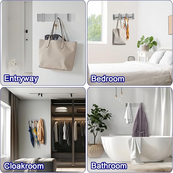 Bntuk Coat Rack Wall Mount - 3 Coat Hooks, Towel Racks for Bathroom Robes Bags Keys, Hat Rack Wall Towel Hooks Organizer (Silver)