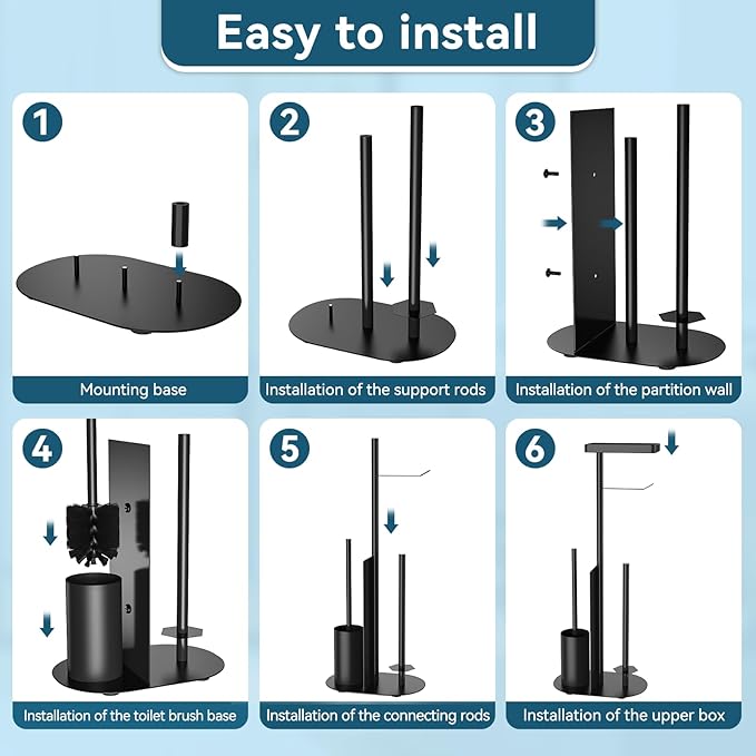 Toilet Paper Holder Free Standing - Toilet Paper Stand with Shelf, Bathroom Tissue Holder Stand, Floor Toilet Paper Roll Holder Stand with Storage, Black