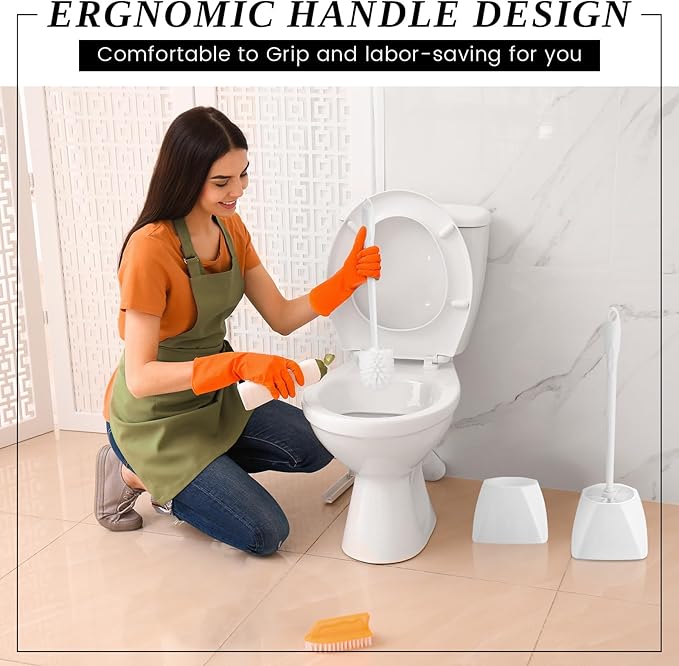 FoldTier 15 Sets Toilet Holder and Brush Set 16.14 Inch Toilet Bowl Cleaner Brush with Caddy Bathroom Scrub Plastic Scrubber with Long Handle for Bathroom Cleaning, Easy to Assemble (White)