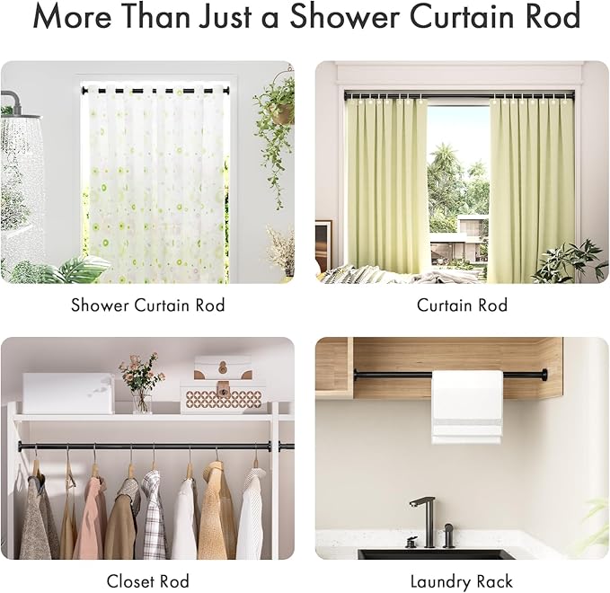 AmazerBath Spring Tension Shower Curtain Rod, 31-46.5 Inches Heavy Duty Shower Rod Rust Proof Bathroom Curtain Rod, Adjustable Shower Tension Rod No Drill Easy Segmented Installation, Black