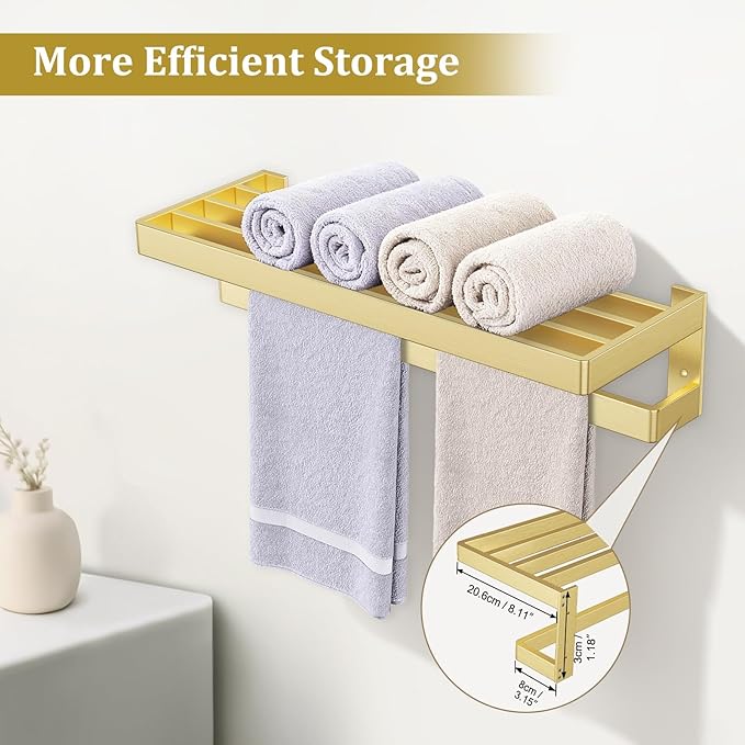 Towel Racks Double Towel Bar,Brushed Gold Towel Holder 23.6-inch Stainless Steel Bathroom Hardware Accessories Set