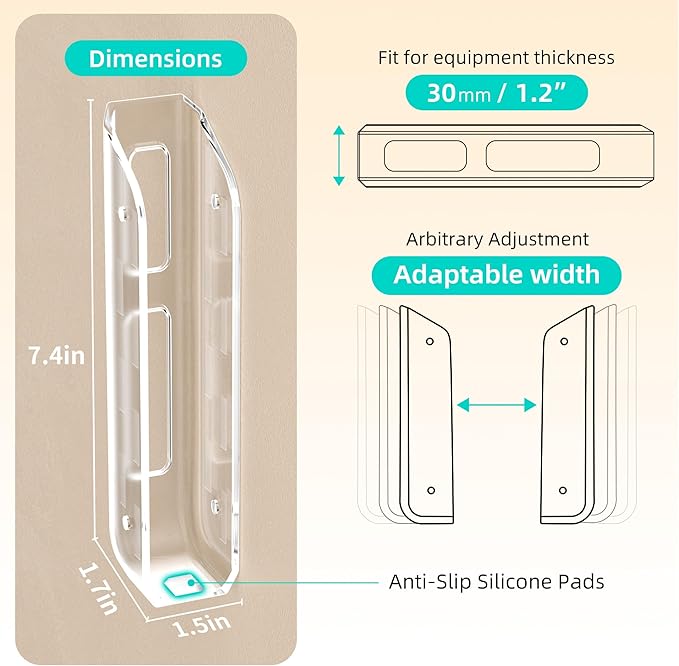 ELETIUO Wall-Mounted Scale Holder with Adhesive &Screws -Fits Most Digital Scales (Up to 1.2"/30mm Thick),Anti-Slip Silicone Pads,Space-Saving Bathroom/Bedroom Organizer-Easy to Install, Clear