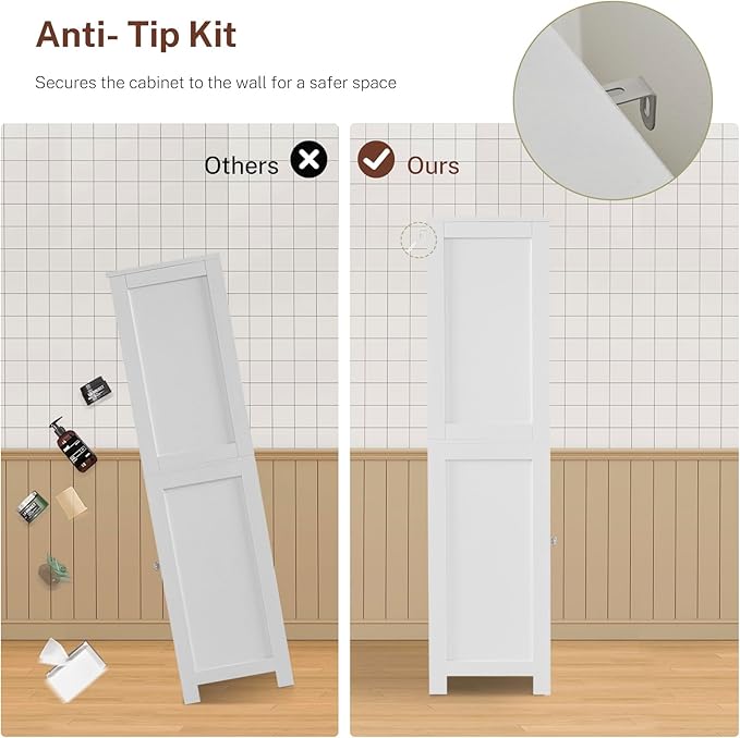 Iwell Tall Bathroom Cabinet, Storage Cabinet with Adjustable Shelves, Bathroom Storage Cabinet for Living Room, Dining Room, Entryway, White