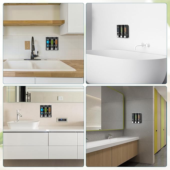 Shampoo and Conditioner Dispenser,Shower Shampoo Dispenser 3 Chamber No Drilled Shampoo Dispenser for Shower Wall Mounted Shower Dispenser Body Wash Dispenser for Bathroom Kitchen Hotel, Black