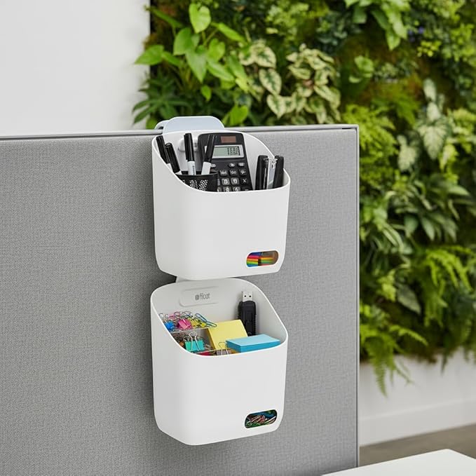 LeleCAT Plastic Hanging Basket Kitchen Storage organizer, Basket with Detachable hook, Hang it behind a door or on a railing, Over the Cabinet Door (Light White, Small) 2pack