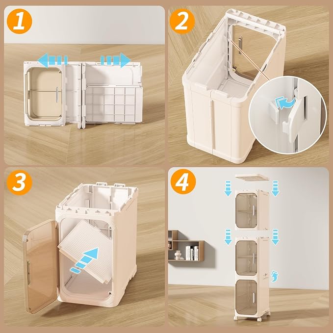 5-Tiers Slim Bathroom Storage Cabinet, Foldable Storage Cabinets,Narrow Bathroom Storage,Movable Bathroom Storage Organizer for Small Spaces,Bathroom,Kitchen,Laundry, Beige