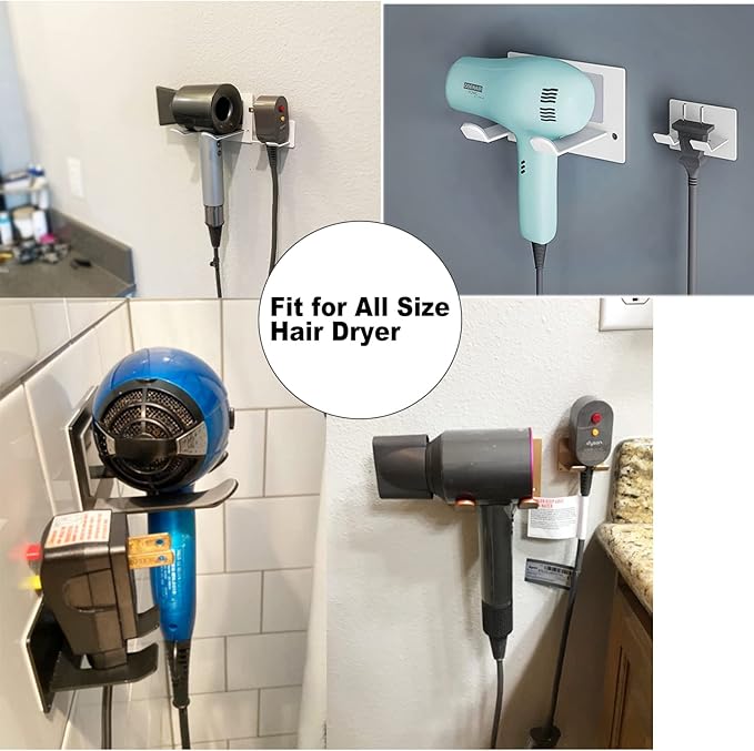 XIGOO Adhesive Hair Dryer Holder - Stick on Wall or Wall Mount Bathroom Hair Blow Dryer Rack Organizer Compatible with Supersonic Hair Dryers (Gold)