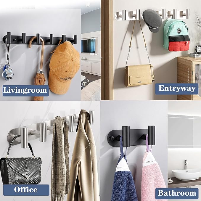 Coat Hook Rack, Wall Mounted Rack with 4 Hooks, Heavy Duty Towel Rack Wall Hooks for Hanging Jacket, Stainless Steel Coat Hanger for Bathroom Entryway Mudroom (Brushed Nickel)