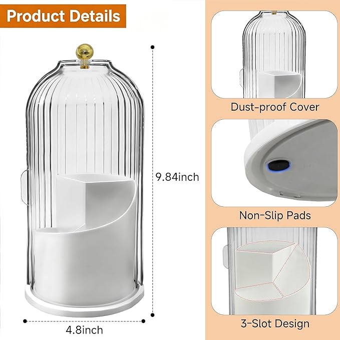 Toothbrush Holder Sliding Lid, 360° Rotating Bathroom Counter Organizer and Storage, Toothbrush and Toothpaste Holder for Bathroom Countertop, Makeup Brush Organizers for Vanity