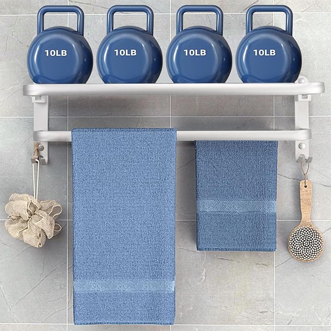 TocTen Towel Rack for Bathroom, Foldable Towel Holder with Double Towel Bars, Wall Mounted SUS304 Stainless Steel Bathroom Tower Shelf, Space-Saving Towel Hanger for Bathroom, Lavatory (Silver,24 in)